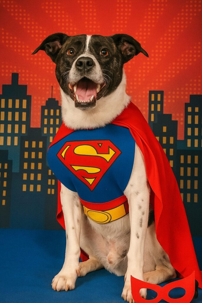 dog in superman costume